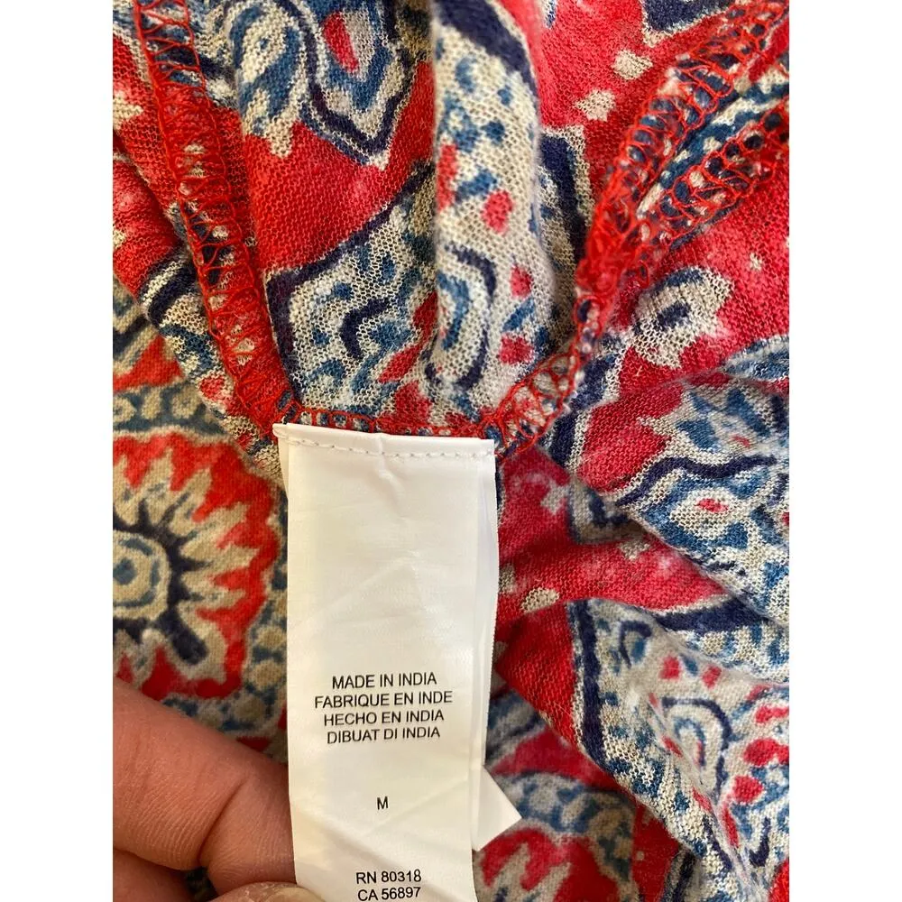 Lucky Brand Boho Tank Top Geometric Indian Print Embroidered Linen EUC Sz M - Image 7