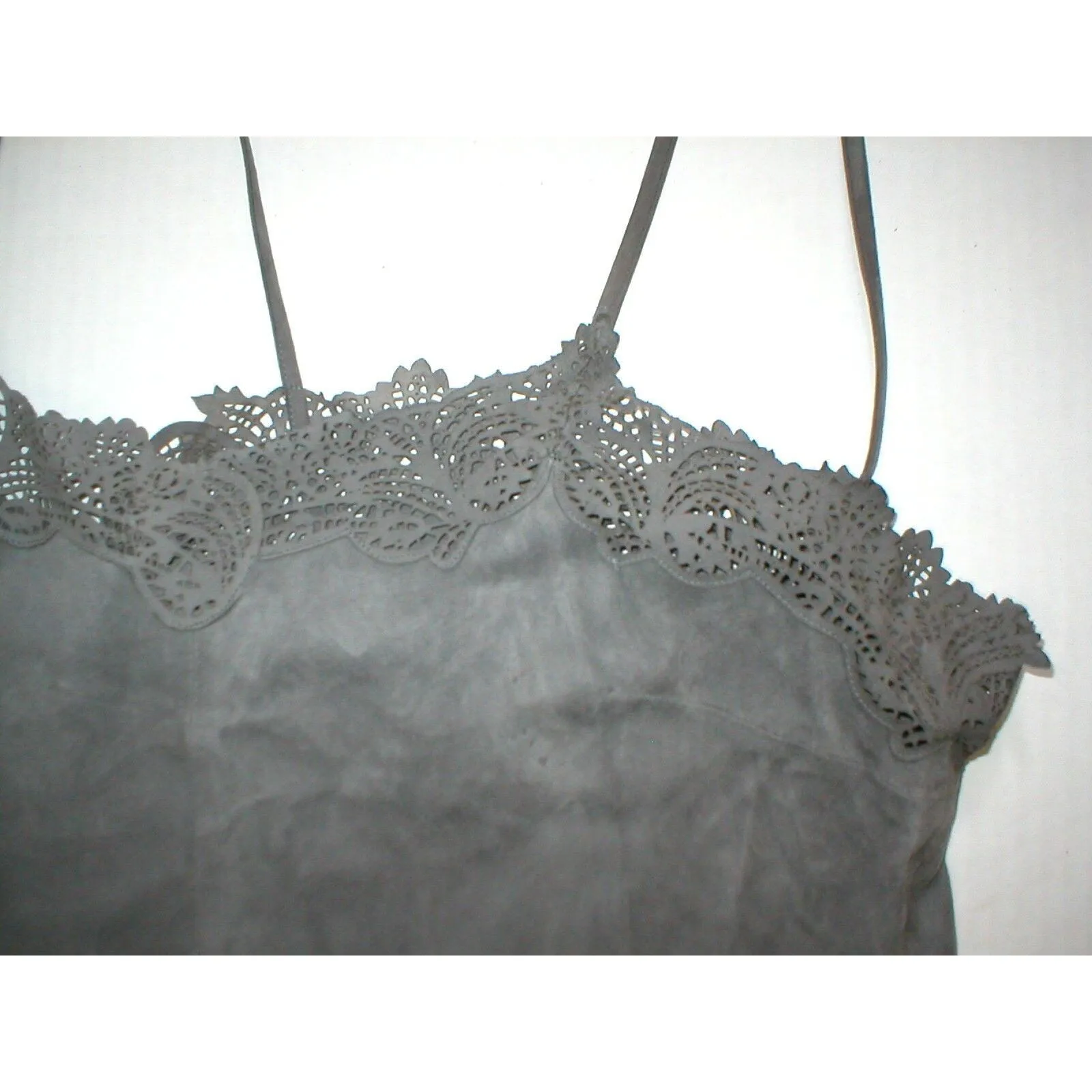 Womens New Ralph Lauren $398 NWT Gray Leather Suede Lace Tank Top Cami Nice 10 - Image 3