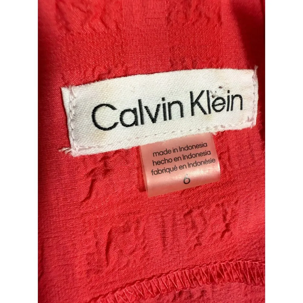 Calvin Klein Textured Coral Ruffle Hem Sleeveless Dress Size 6 - Image 3