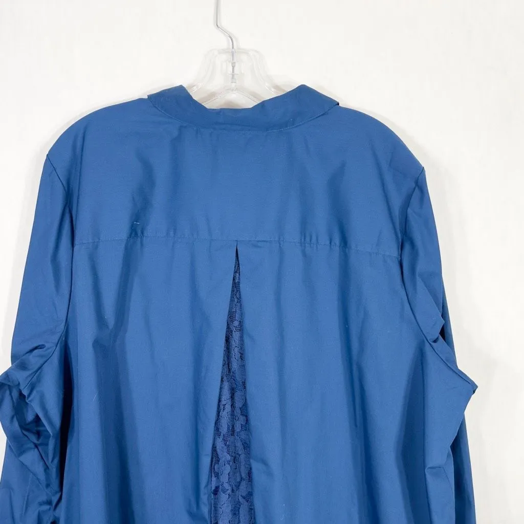 Joan Rivers Plus Size 2X Top Blue Lace Inserts A Line Tunic Collar Button Up 752 - Image 5
