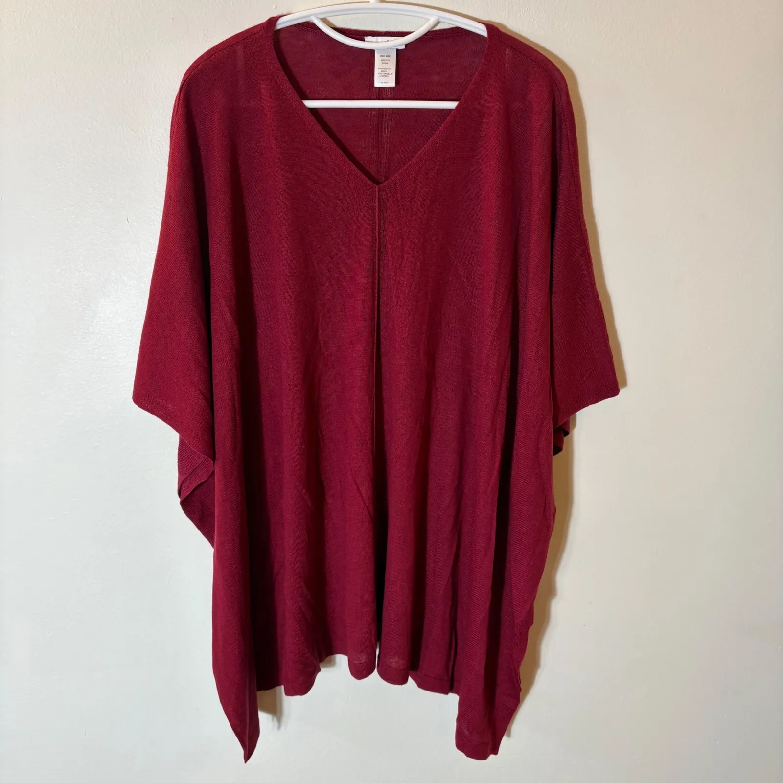 J. Jill Merino Wool Blend Draped Poncho Sweater One Size Red Size undefined - Image 2