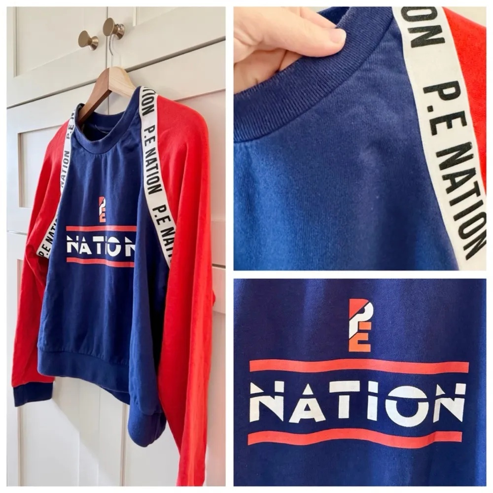 P.E Nation The Wembly Sweatshirt, (REVOLVE Collection) Navy & Red Cotton sz. S Blue - Image 14