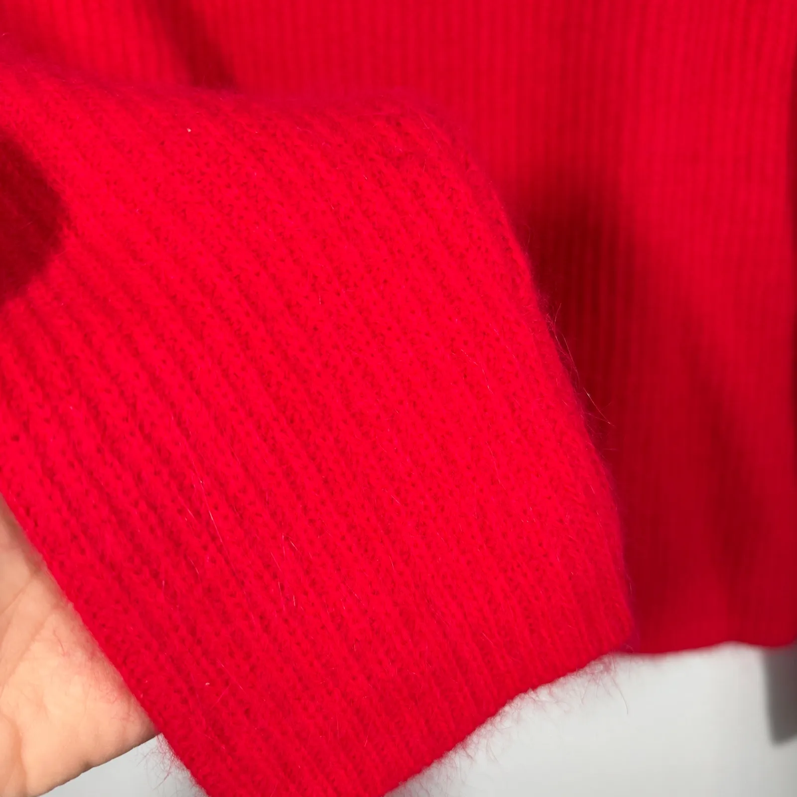 Vintage Angora Blend Fuzzy Red Long Sleeve Sweater V Neck Size M - Image 6