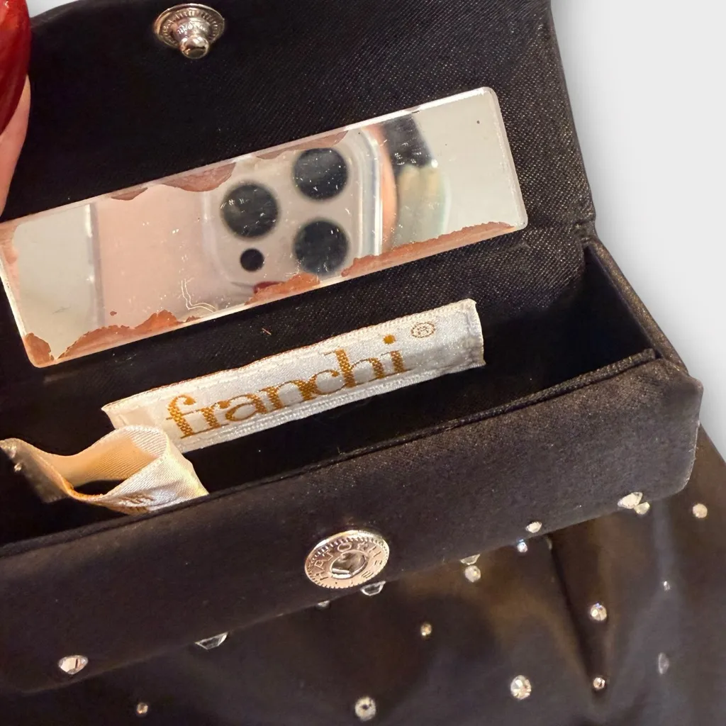 Franchi Black Satin Crystal Evening Bag with Chain & Matching Lipstick Case - Image 8