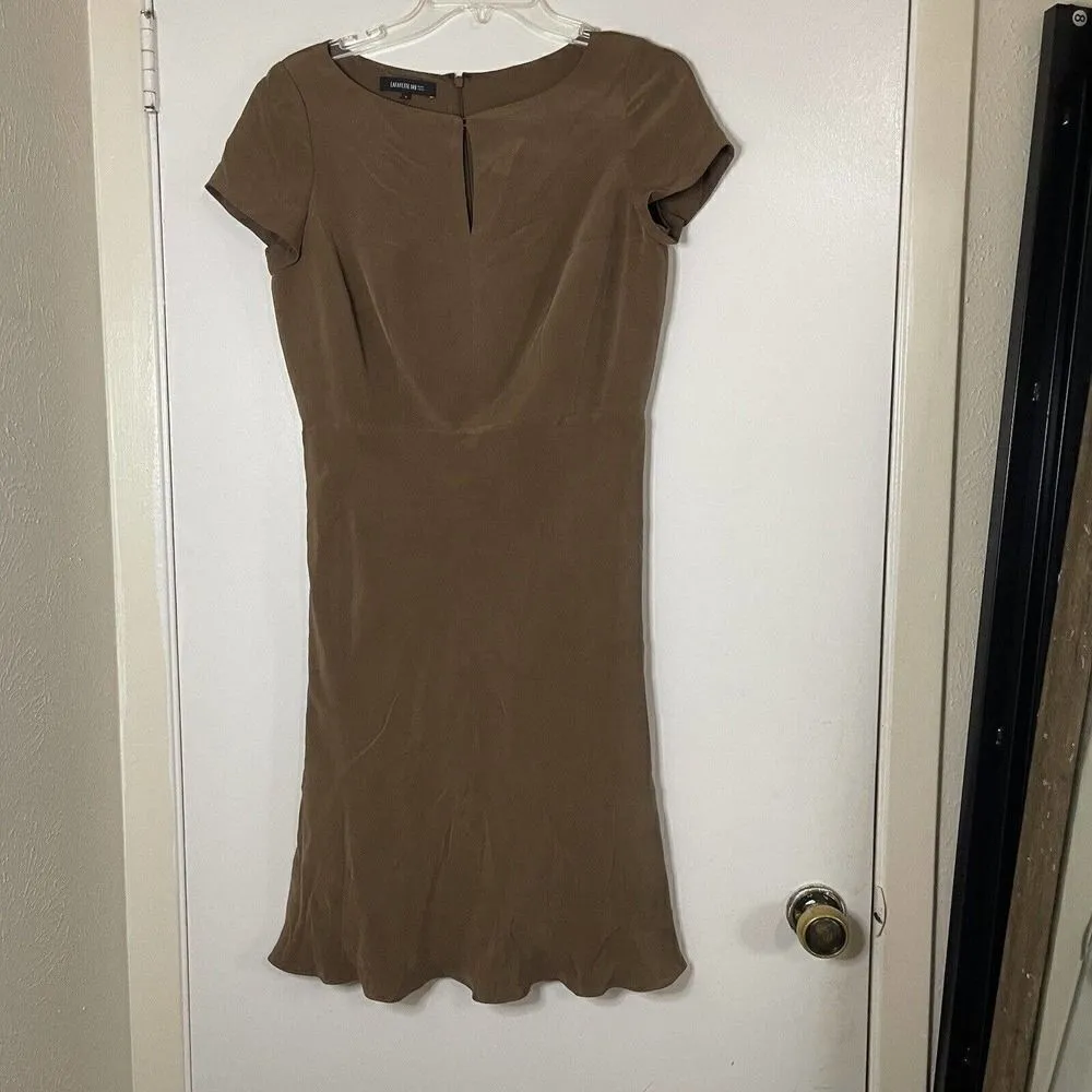Lafayette 148 new york tan brown cap sleeve silk short dress size US 4 - Image 5