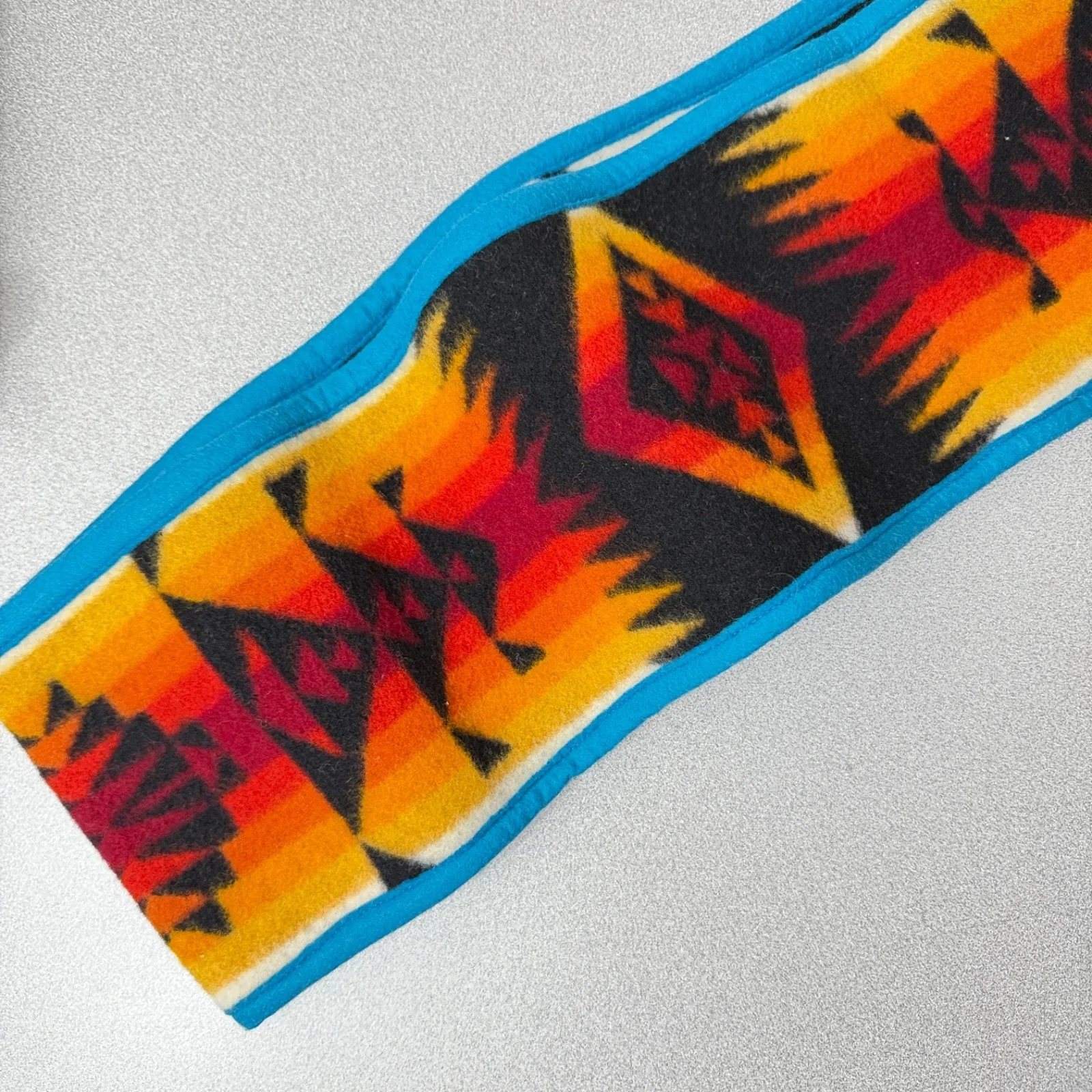 Aztec Blanket Scarf Chief Joseph Southwest Blue Orange Fringe 7x83" *Moth Holes - Image 5