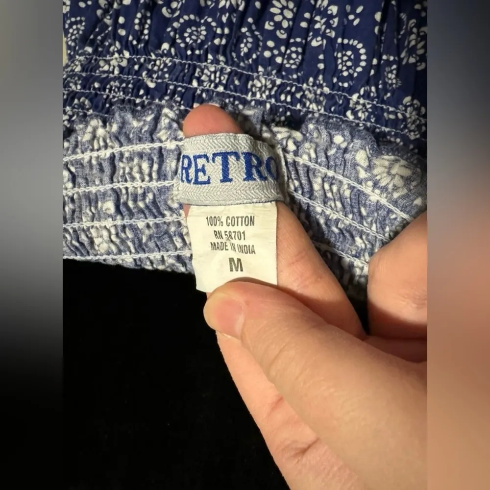 EUC Retro Blue and White Sleeveless Boho Stretch Top Dress size medium - Image 5