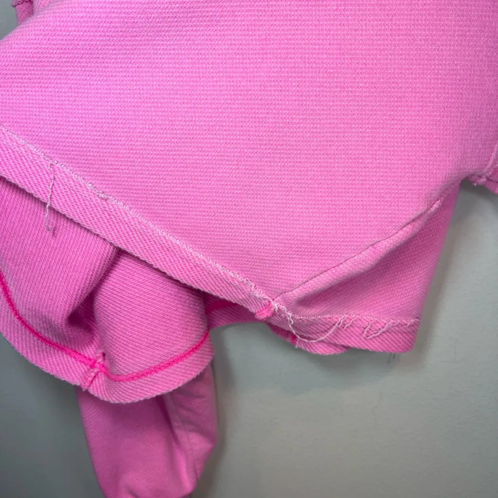 Aerie Beach Party Crop Crewneck Sweatshirt Pink Oversized Distressed FLAW  Small - Image 9