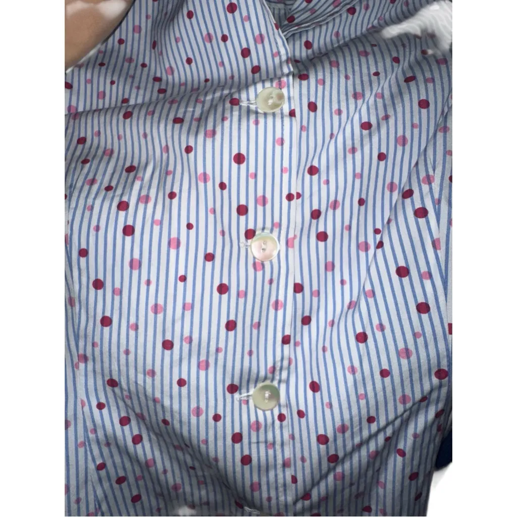 J. McLaughlin Stripe Cotton Baby Blue Polka dot Fitted Button Down Shirt Small - Image 7