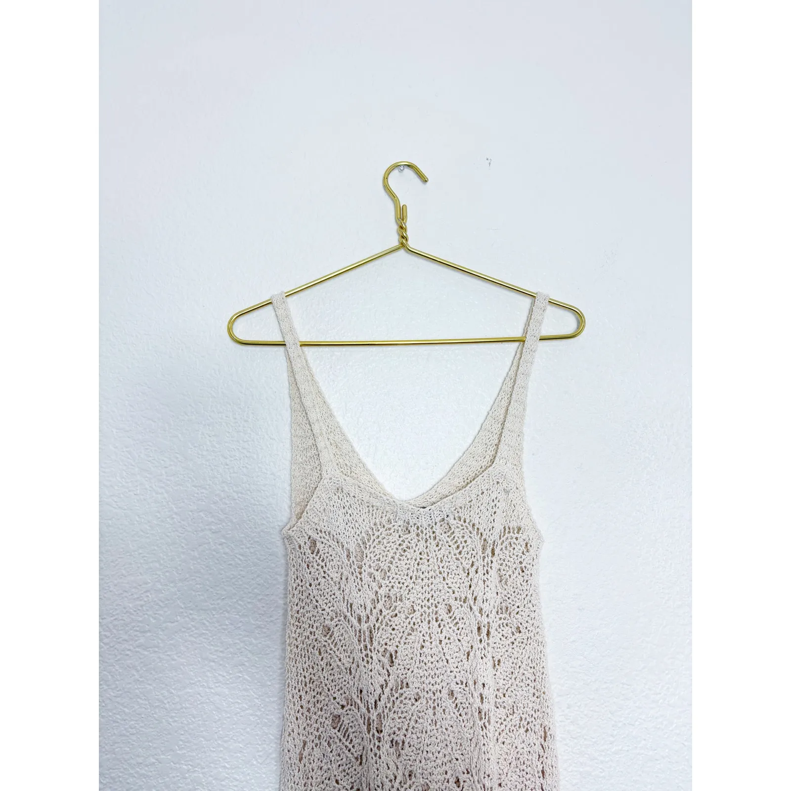 Zara Cream Open Knit Crochet Mini Dress Size Medium Bohemian Beach - Image 12