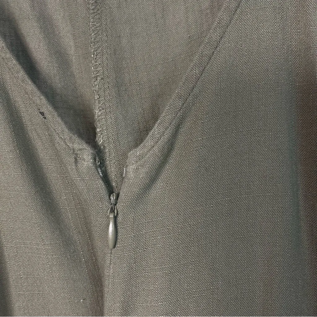 Shinestar Small Linen Sage Olive Green Wide Leg Jumpsuit Utilitarian Minimalist - Image 4