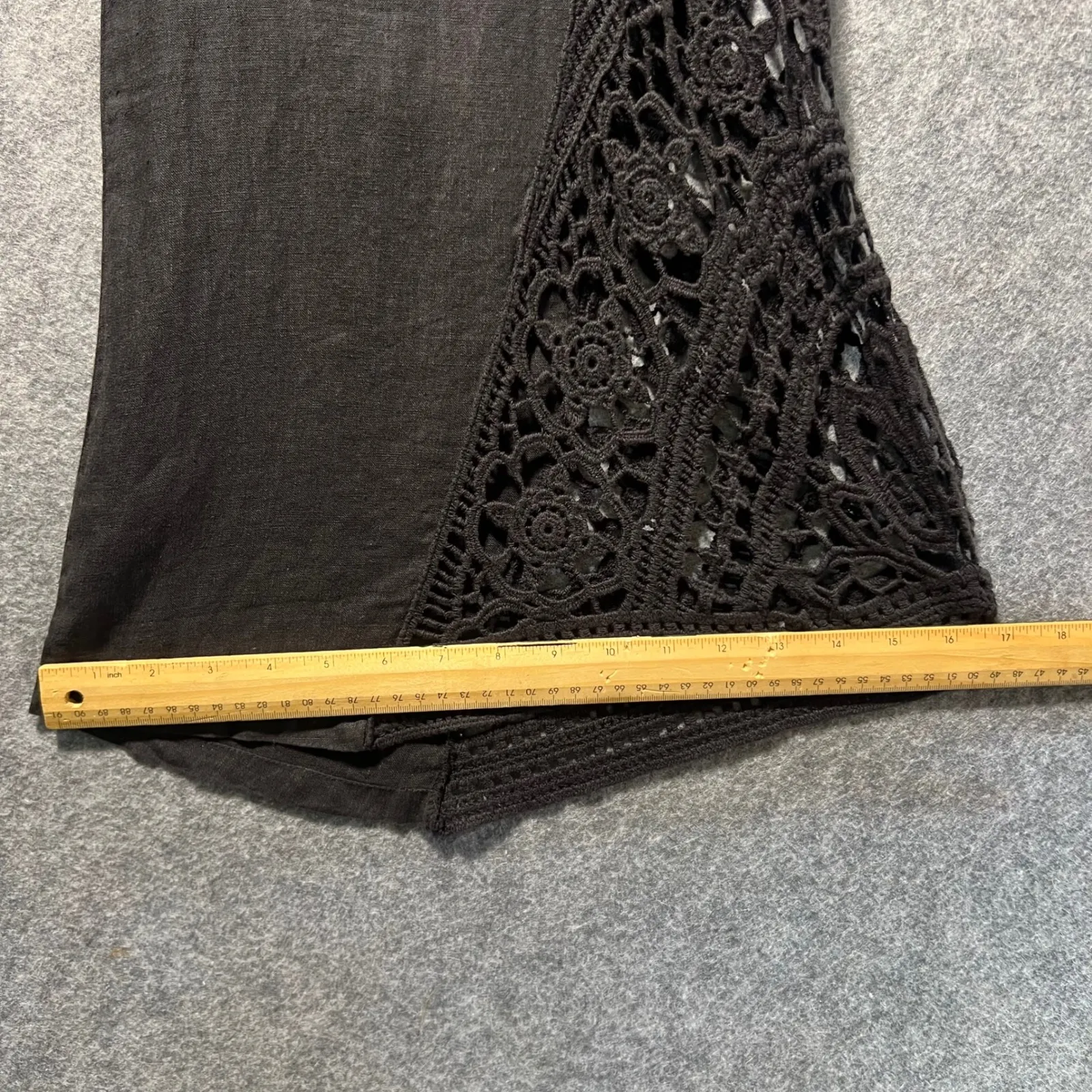XCVI Black Linen Crochet Inset Wide Leg Flare Pants Elastic Waist Size M - Image 4