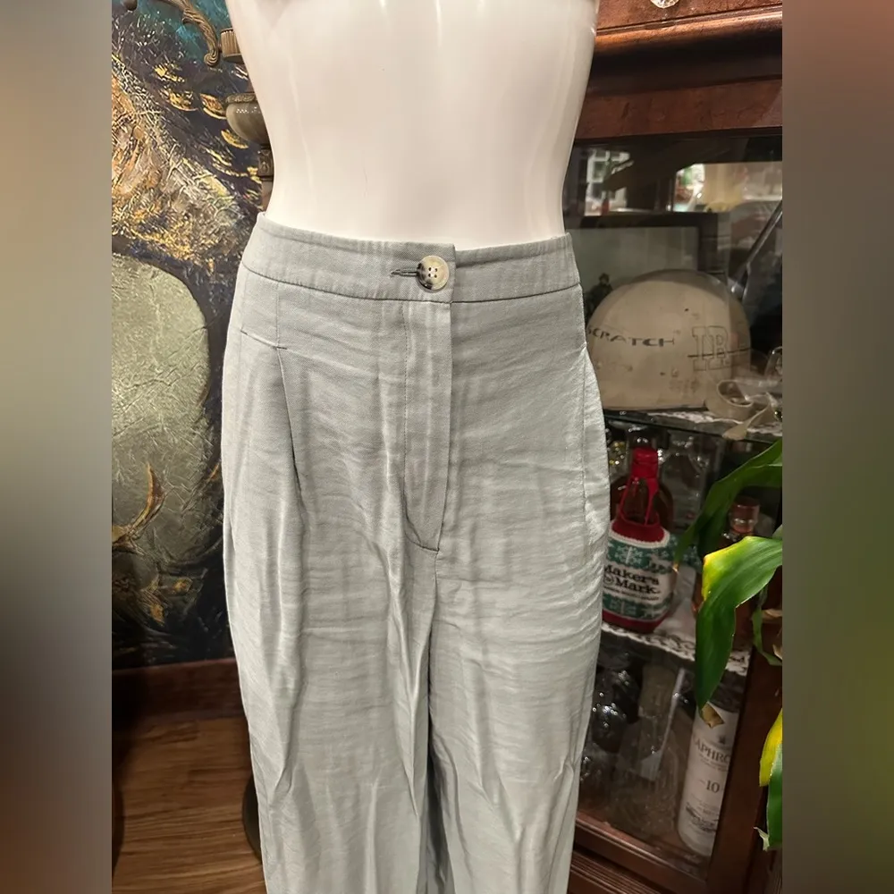 EUC TOPSHOP Elegant Light Green LINNEN  Wide-Leg Trousers - Image 3