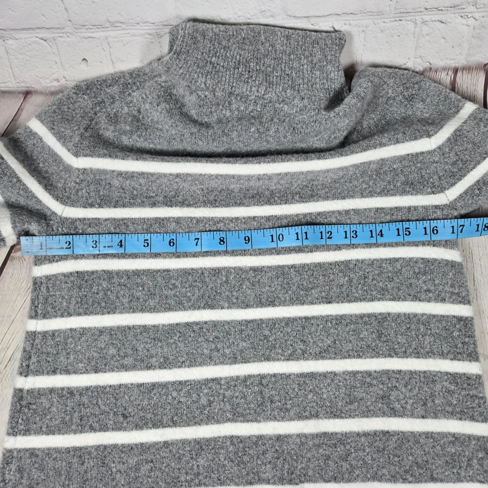 J. Crew Gray White Relaxed Stripe Turtleneck Sweater Dress XS Wool Blend BC720 - Image 7