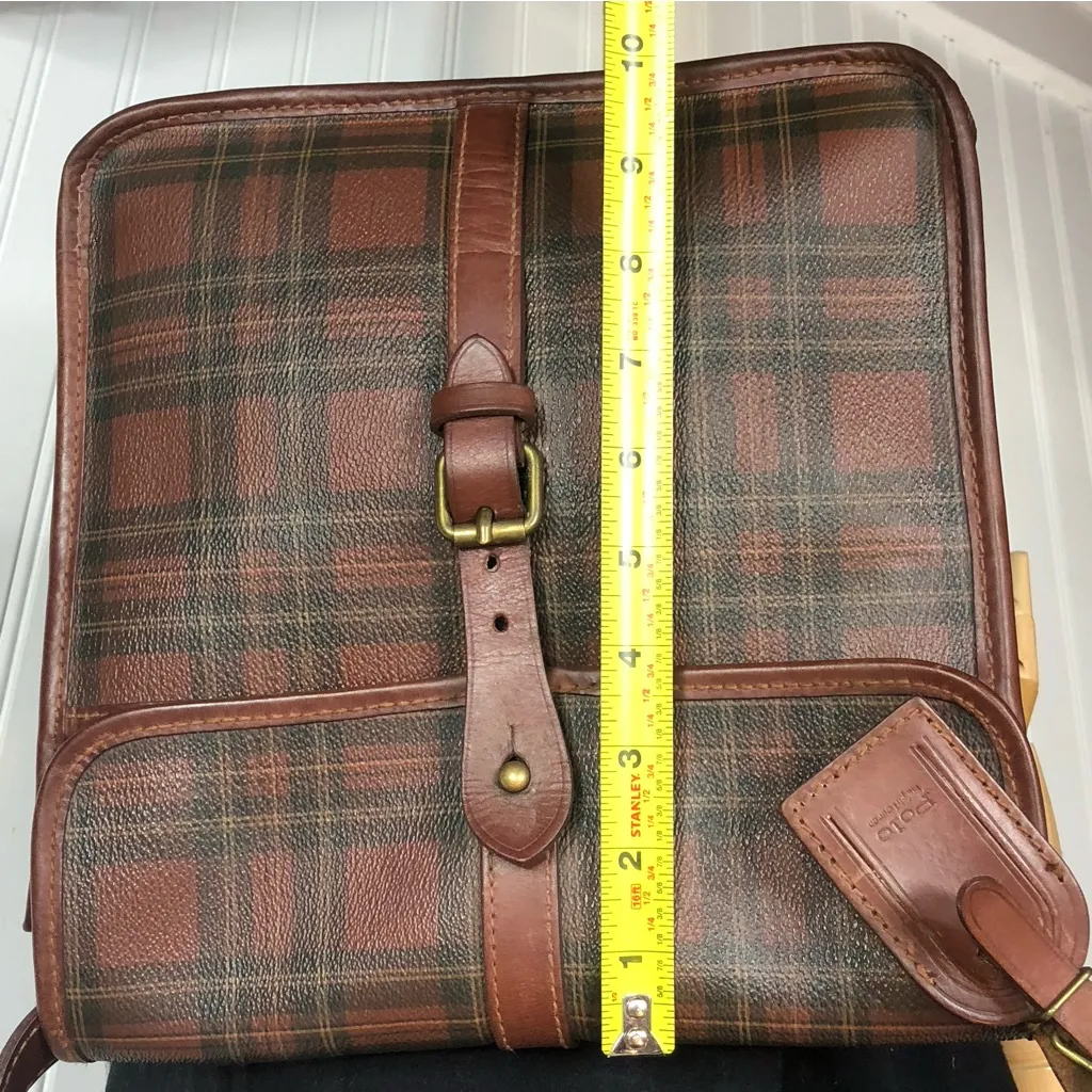 RALPH LAUREN Tartan Plaid Brown Green Plaid Doctor's Crossbody Messenger Bag - Image 9