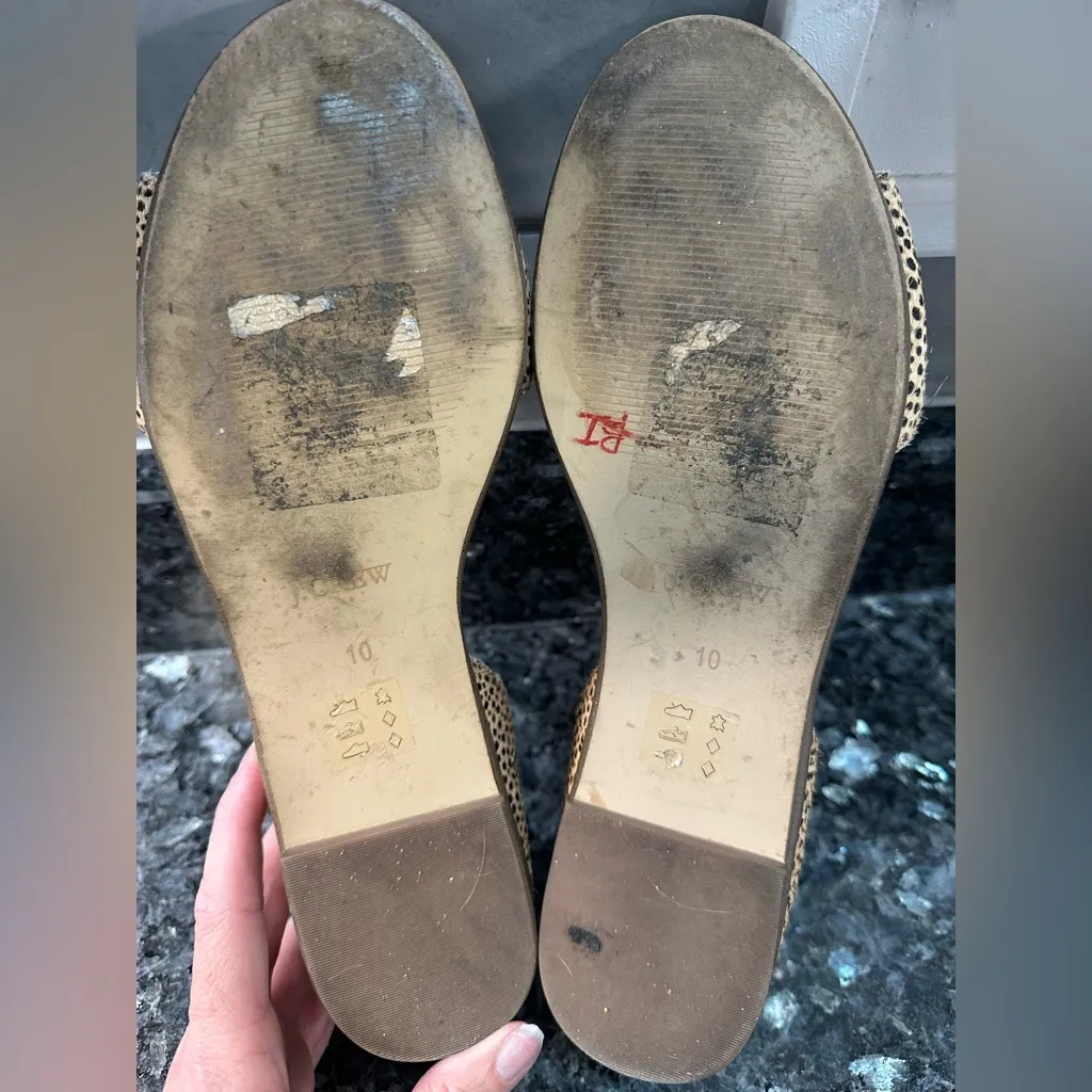 J. Crew Women's Size 10 Morgan Chic Beige Polka Dot Calf Hair Peep Toe Flats - Image 6