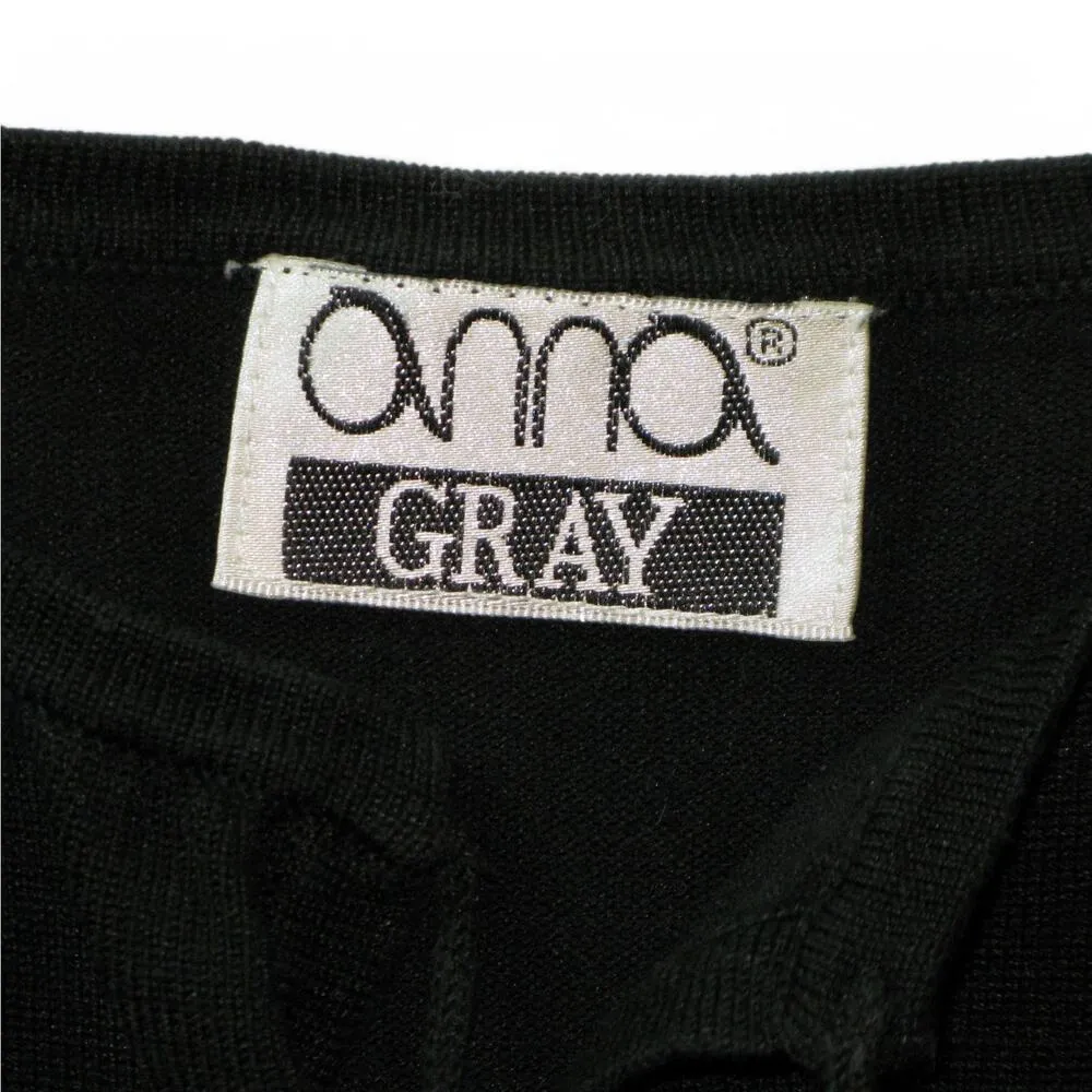 Anna Gray Sweater Open Front with 3/4 Sleeves Black Ruffle Trim 38 Inch Bust Size undefined - Image 3