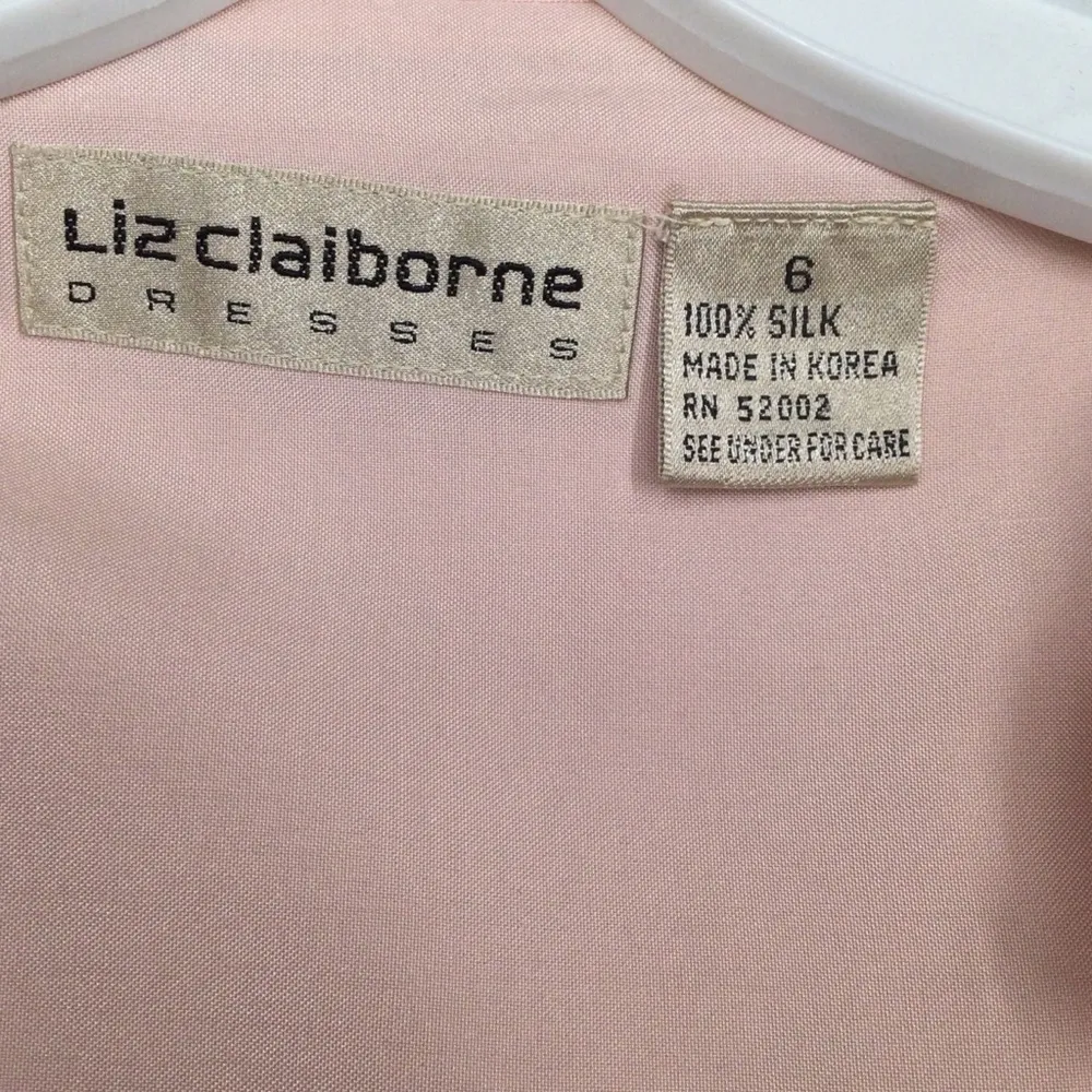 Vintage Liz Claiborne 100% Silk Pink Button Down Long Sleeve Shirt Dress - Image 6