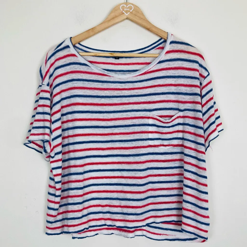 Rails linen slightly slub knit red white and blue stripe relaxed fit t shirt. M - Image 2