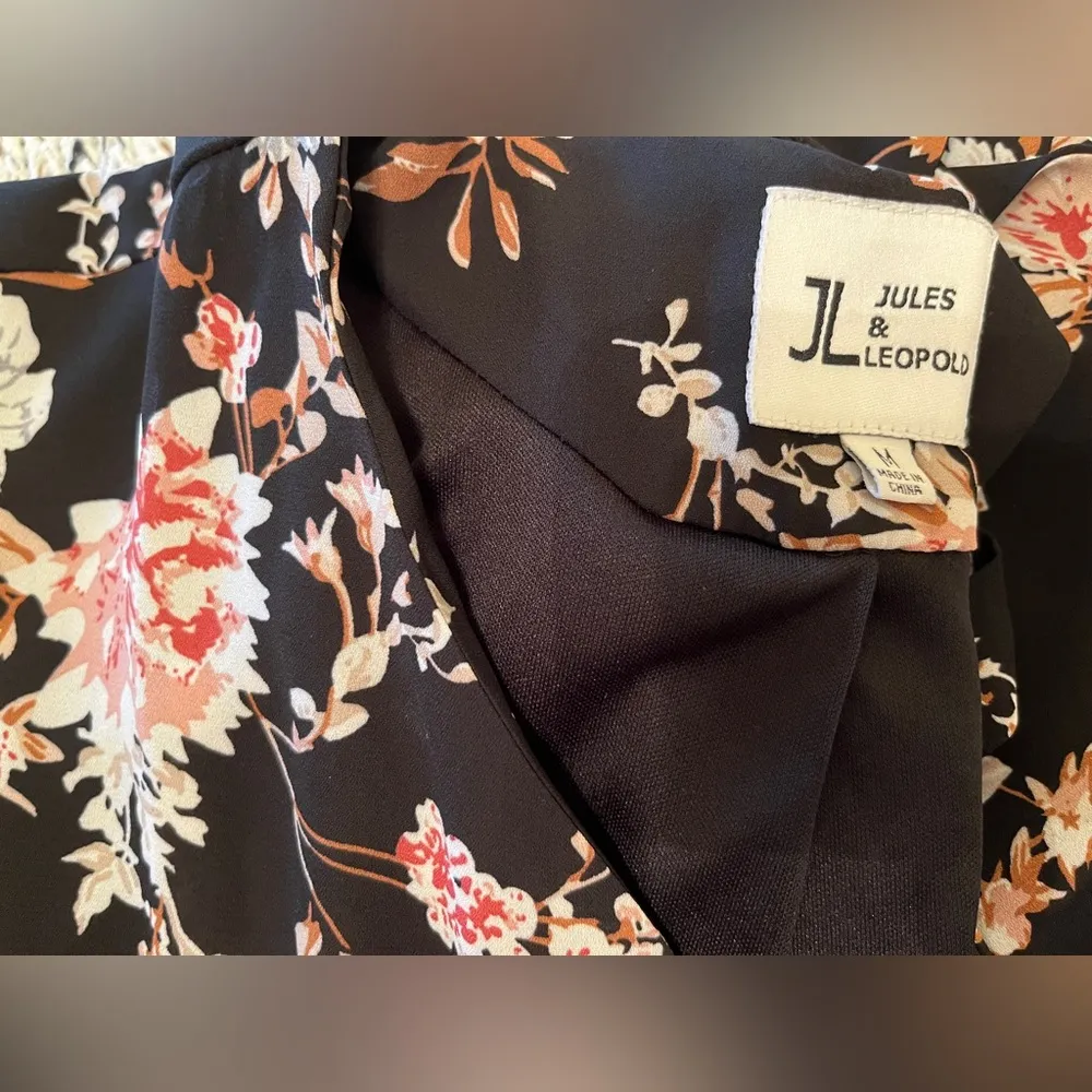 Jules & Leopold Black Floral Kimono Jacket Waterfall Open Front, Size M, EUC - Image 7