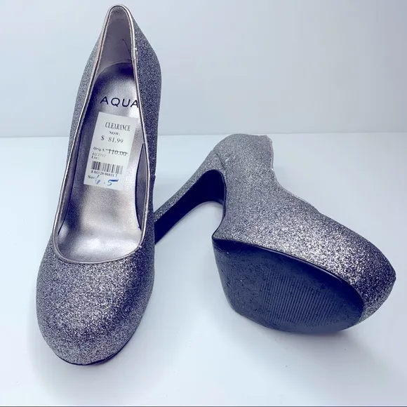 AQUA Silver Glitter High Heels Platform Shoes Size‎ 6.5 - Image 5