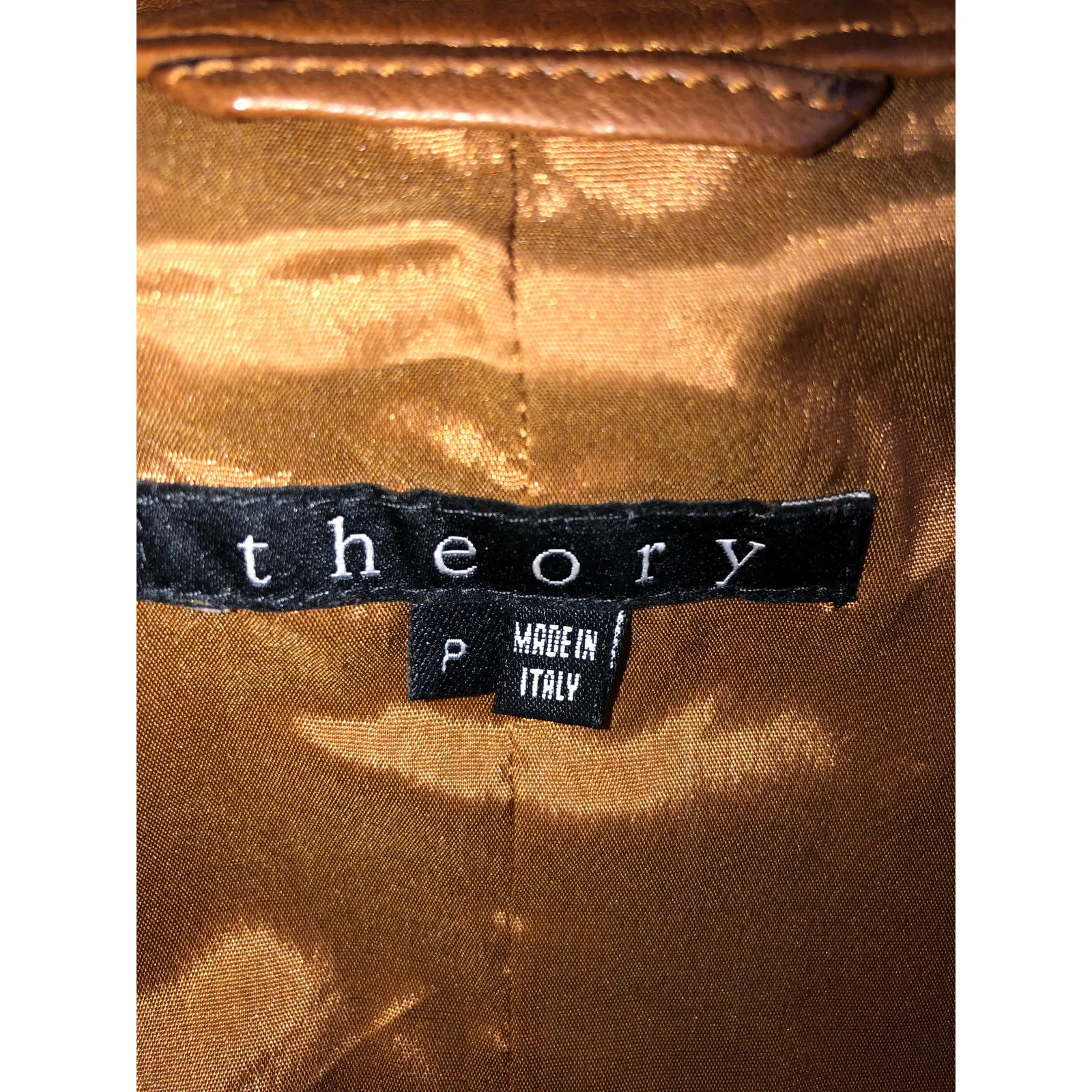 Theory Atara Leather Jacket Size P or XS Brown Moto Trucker Made in Italy Soft - Image 2