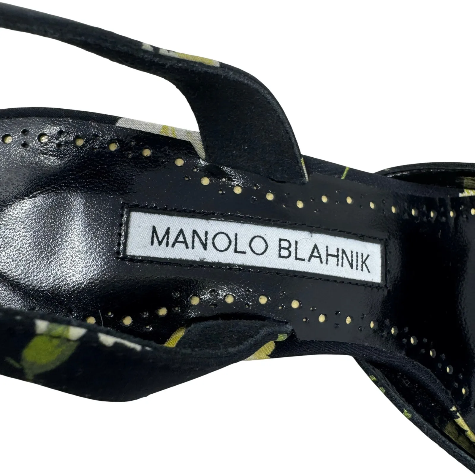 Manolo Blahnik Carolyne 50 Floral Slingback Pumps Black Yellow EU 36.5 - Image 6