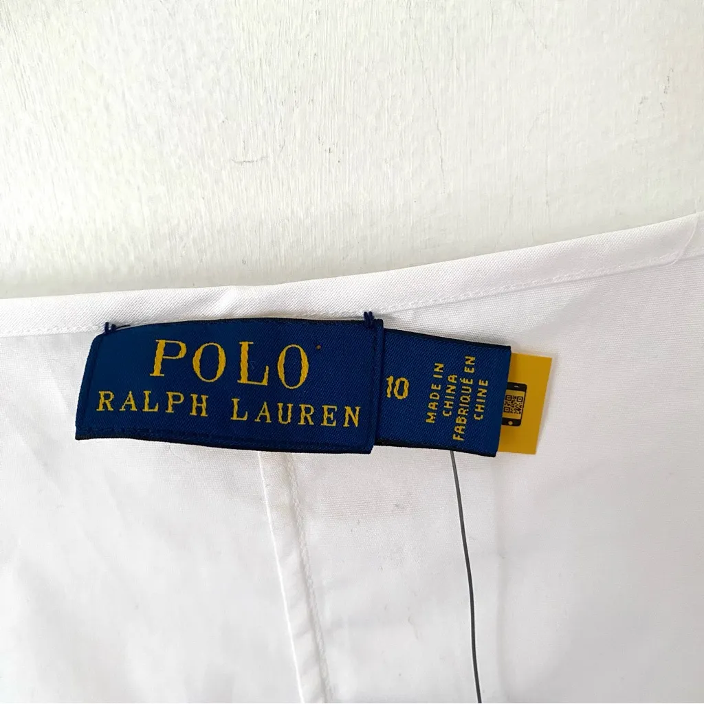 Polo Ralph Lauren NWTs Magi U-Neck White Cotton Blouse size 10 - Image 5