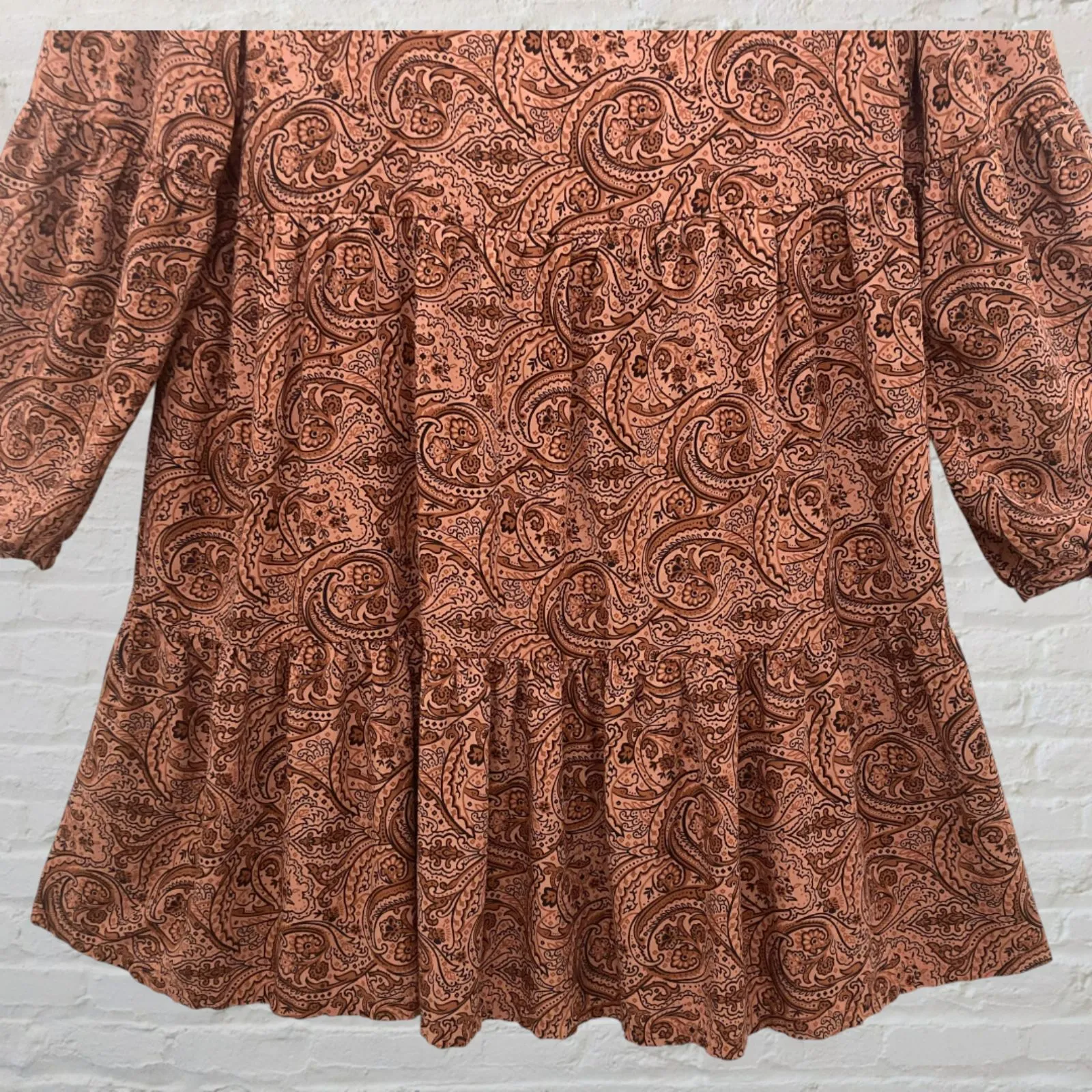 Lucky Brand Rust Orange Paisley Babydoll Dress M Boho Flowy Tiered - Image 6