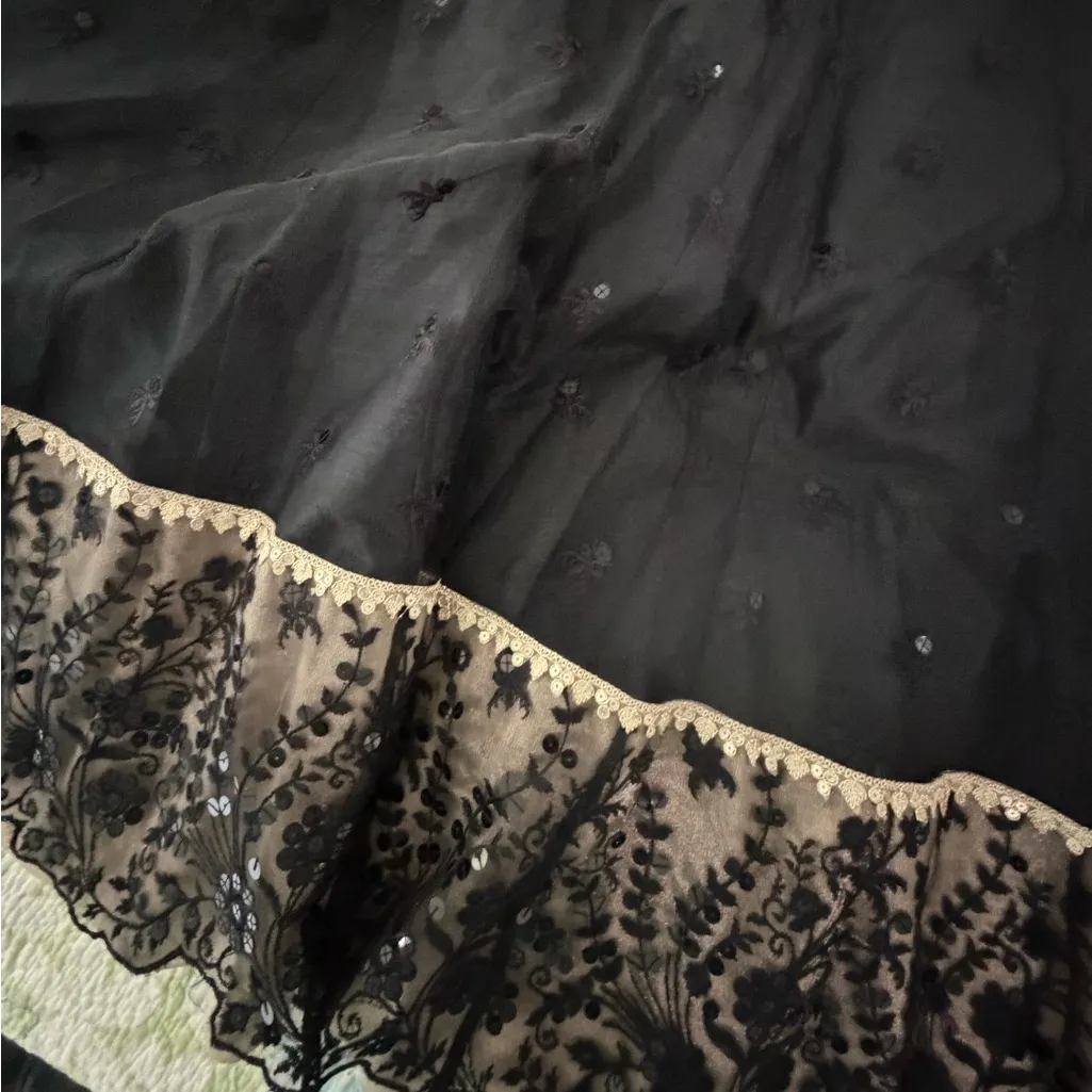 Pakistani Designer Black Dress Gown with Gold Accents - Image 16