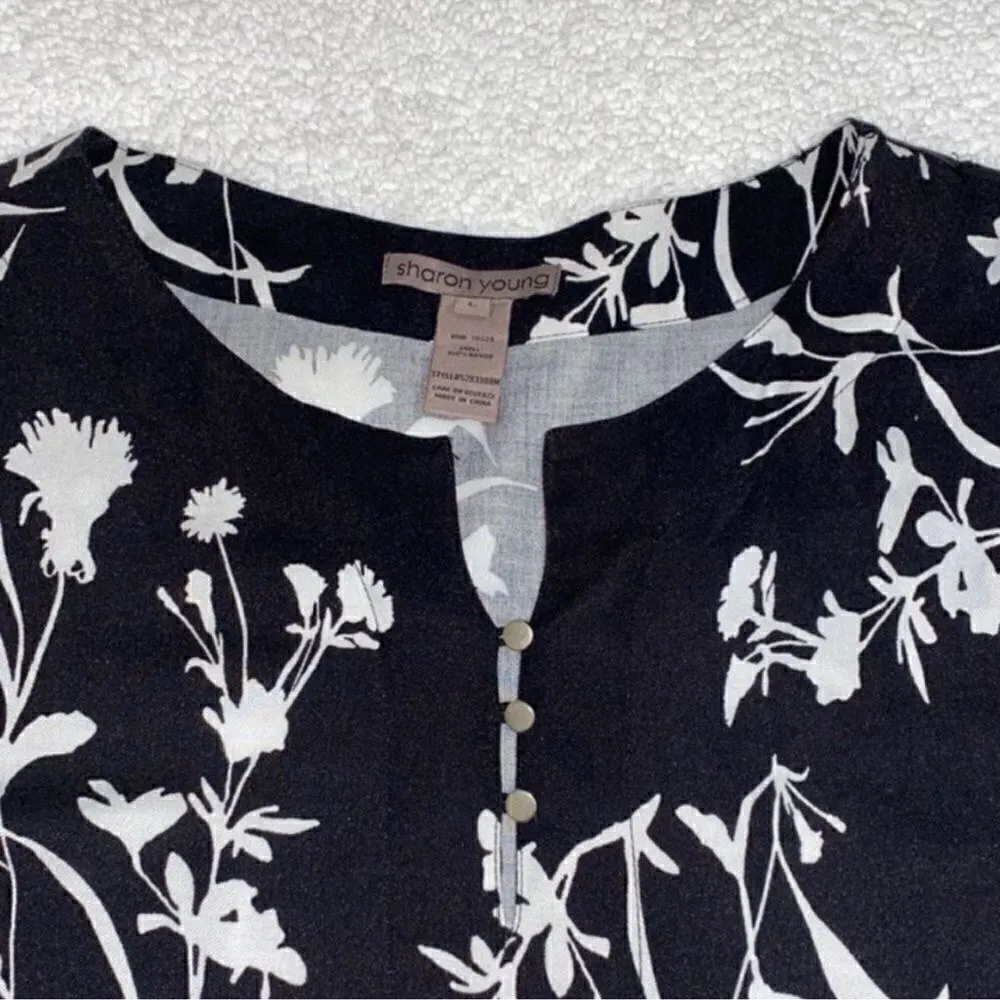 Sharon Young Floral Print Top(Size Large) Black - Image 3