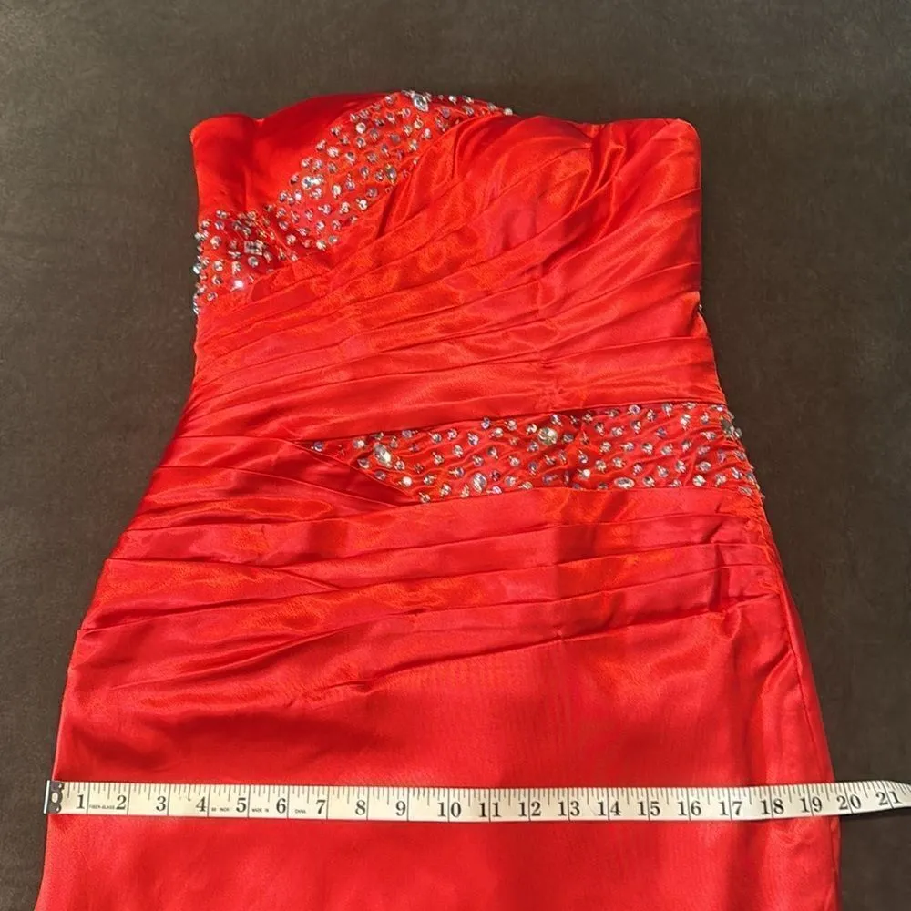 Women’s Red Mermaid Fit Corset Back Prom Party Dress Silver Beading Size 8 *READ - Image 9