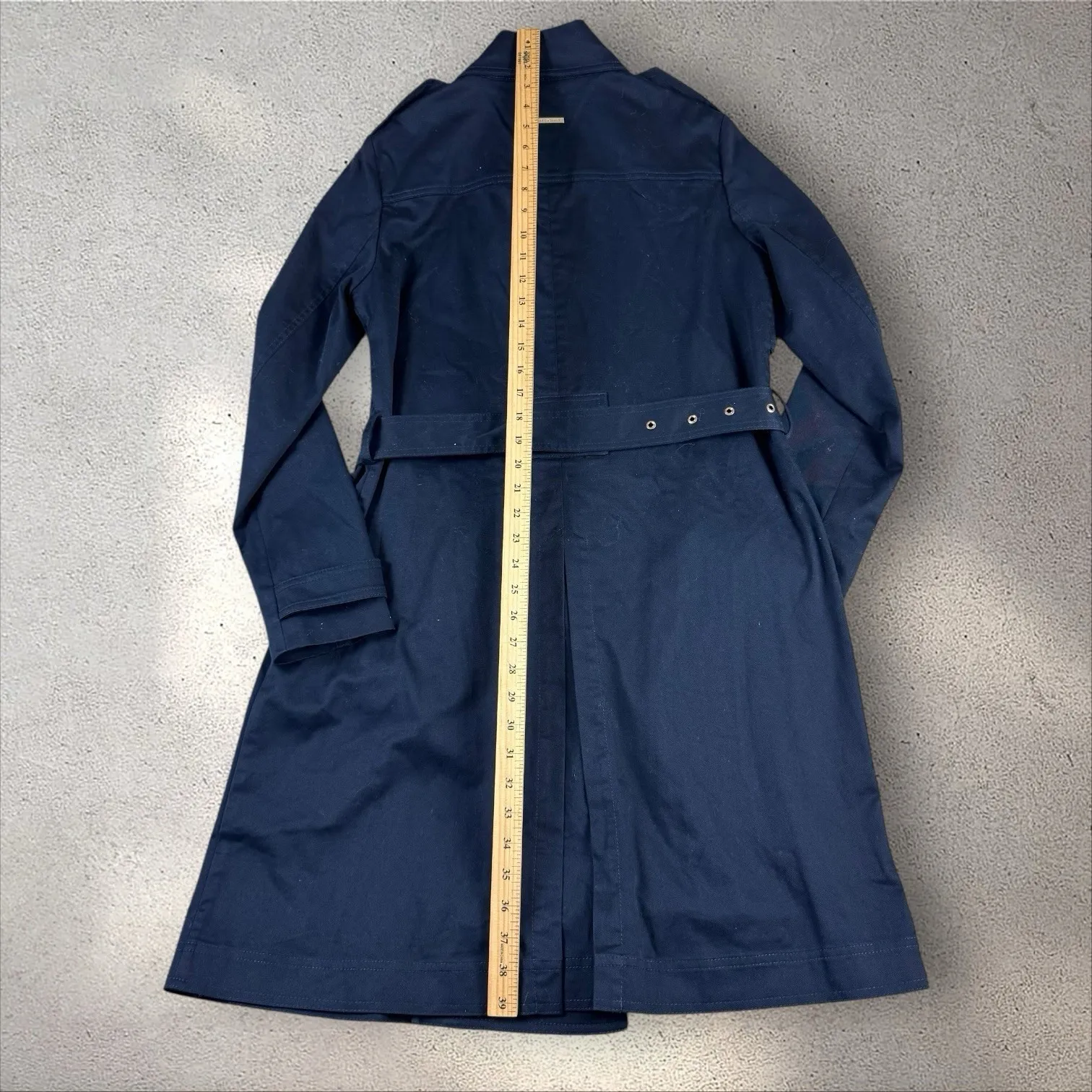 Armani Exchange Trench Coat Blue Cotton Duster Belted Double Breasted Jacket M‎ - Image 4