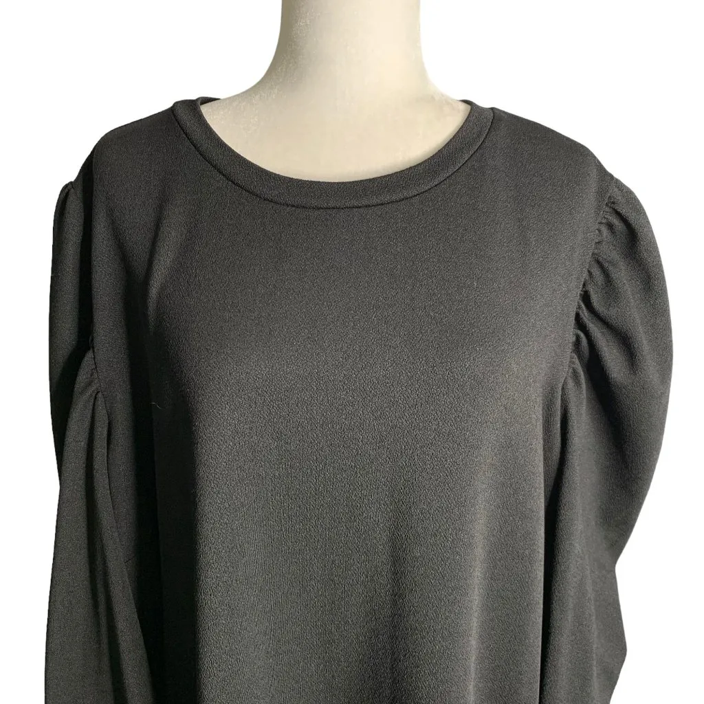 Asos Puff Sleeve Shift Dress 24 Black Half Sleeves Round Neck Knee Length - Image 2