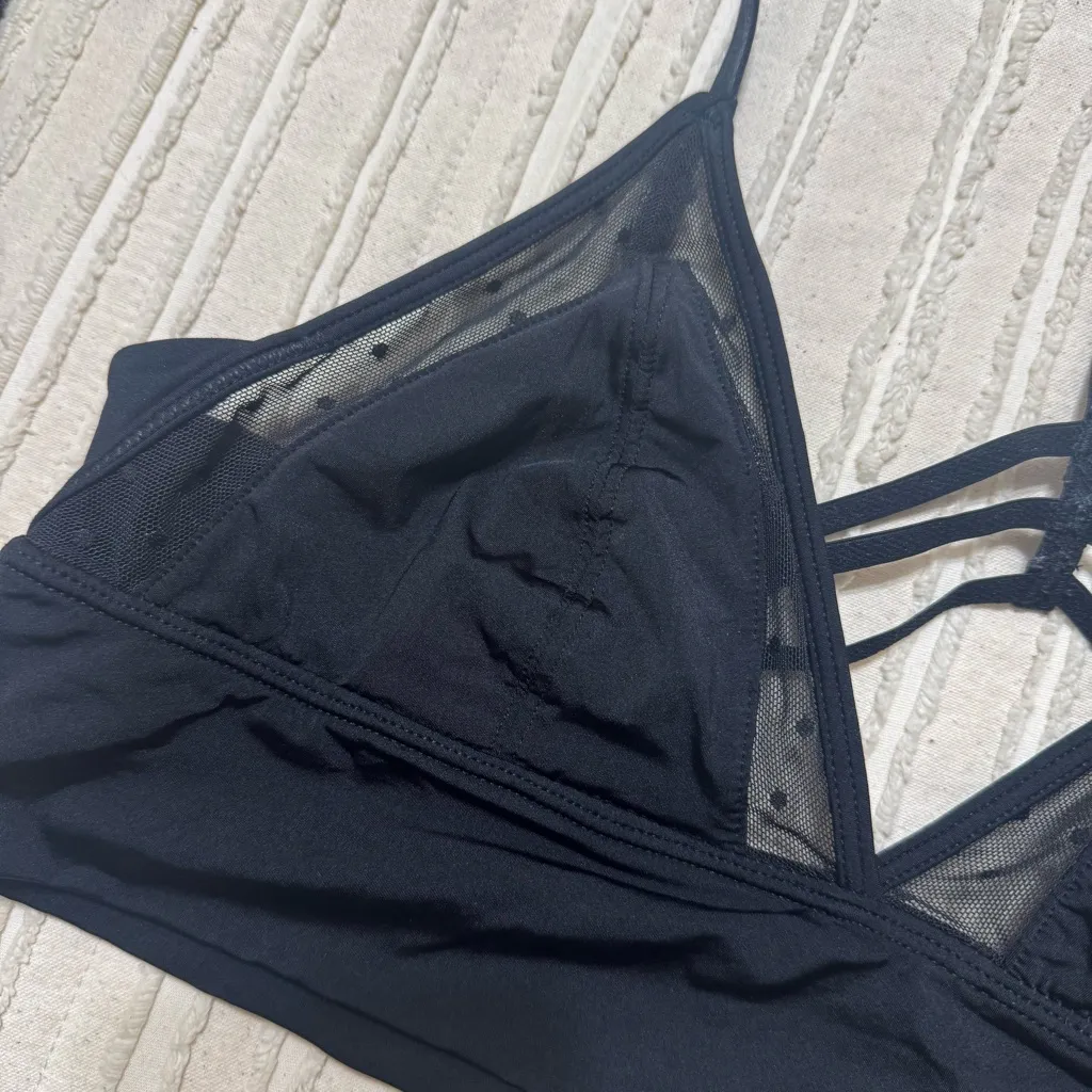 Aerie Black Mesh Dot Strappy Back Bralette - Image 2