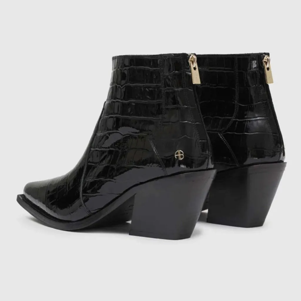 New Anine Bing Tania Black Croc Embossed Leather Ankle Boots Size 39 US 9 - Image 6