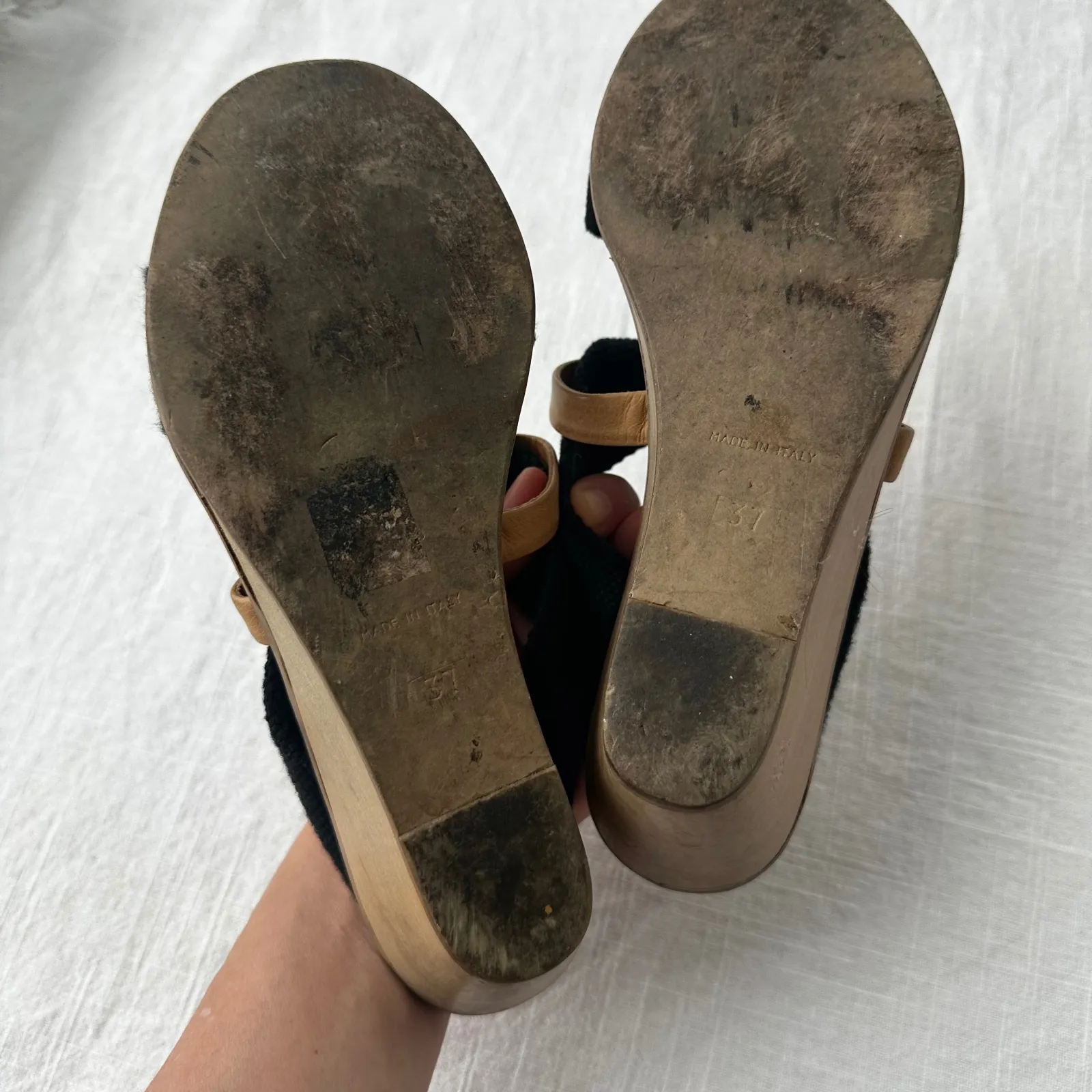 MM6 Maison Margiela Wedge Sandals Black Fabric Strappy Slip On Slides 37‎ Size 7 - Image 6