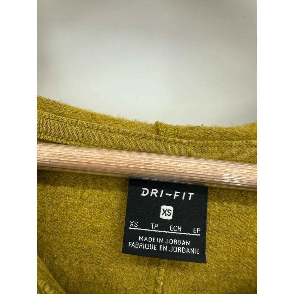 Nike Dri-fit Sweatshirt Women XS Mustard Yellow Hoodie Cut Off Yoga Fringe - Image 7