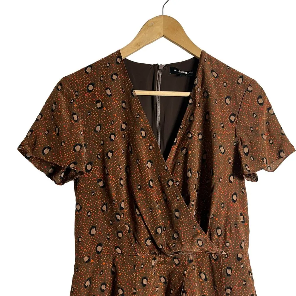 Slate + Willow Rust Brown Leopard Animal Print Silk Faux Wrap Mini Dress Size 6 - Image 6