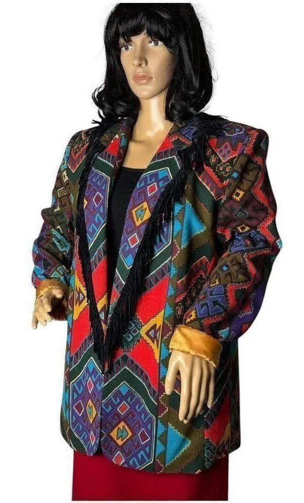 Vintage Criscione NEW YORK western fringed aztec oversized coat size medium - Image 10