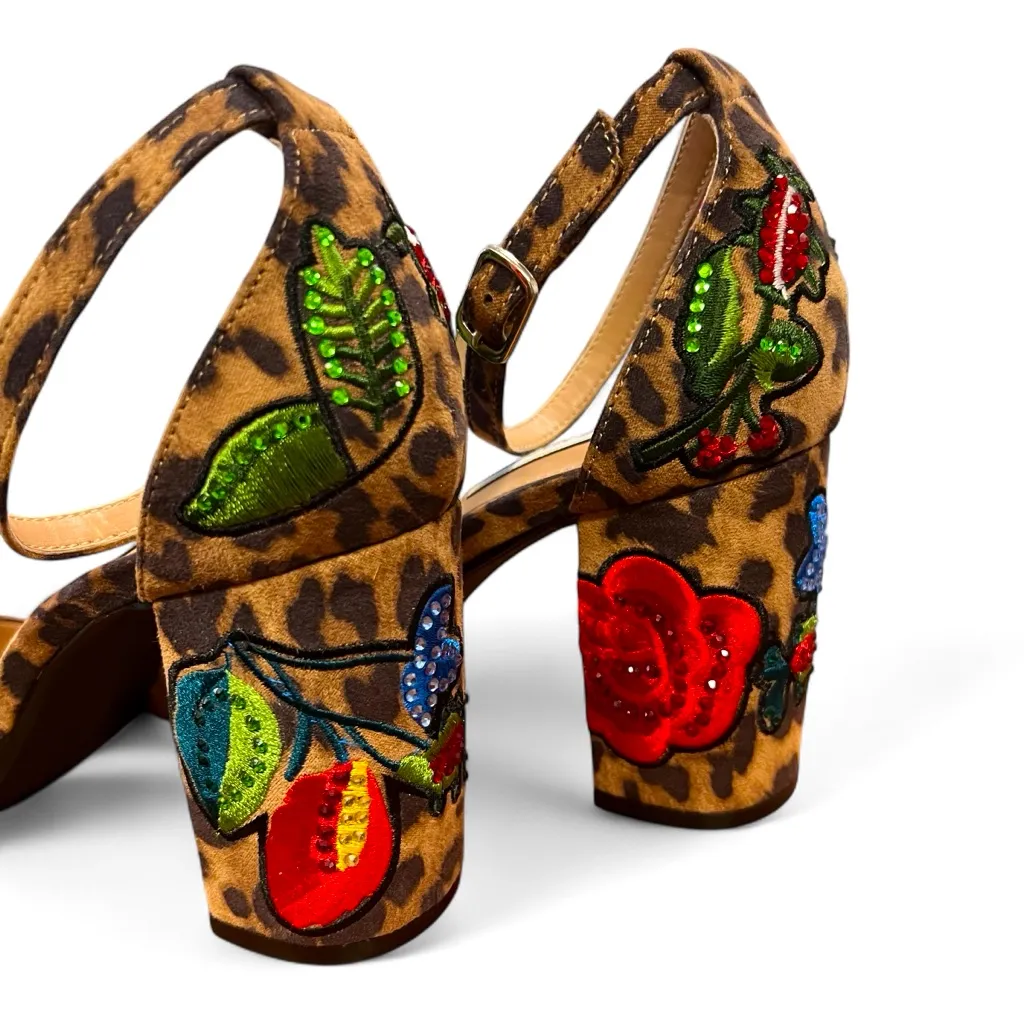 Steve Madden Merlys Cheetah Beaded Floral Ankle Strap Block Heel Shoes , 7.5M - Image 4