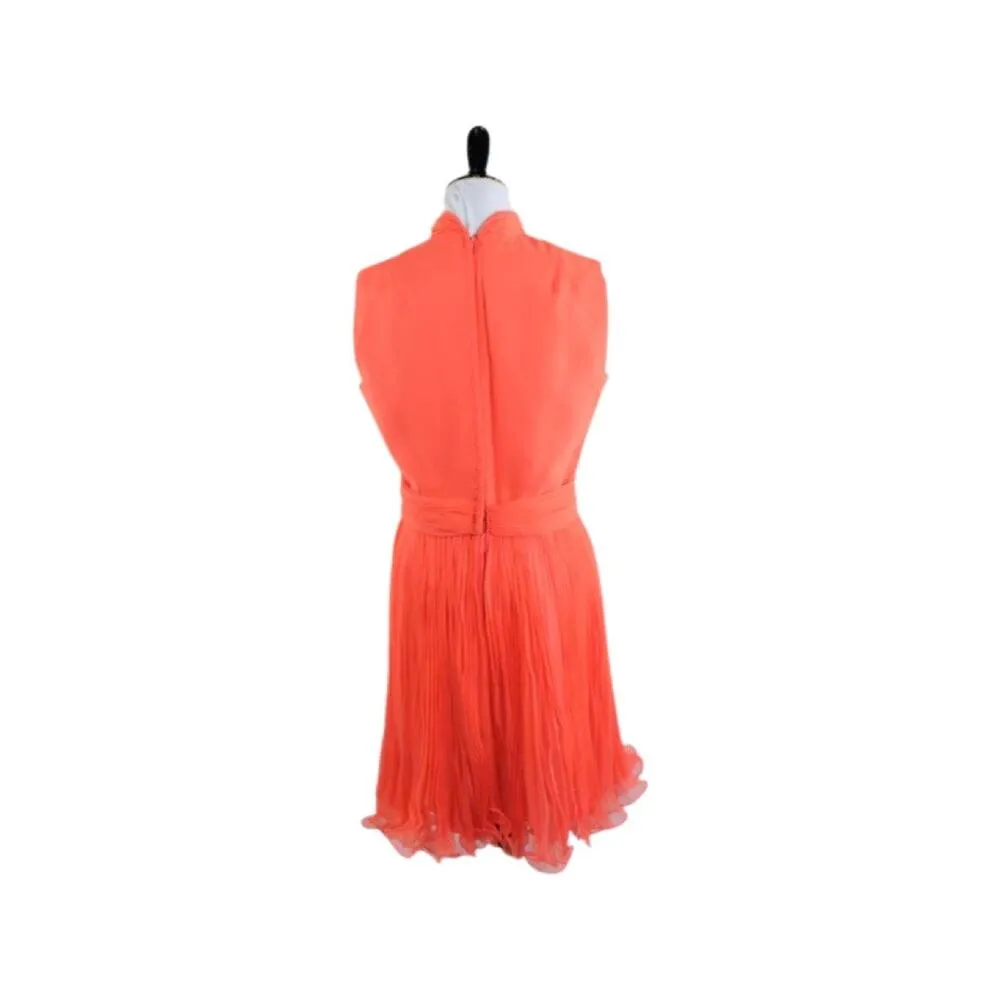 Vintage 1960s Coral Jack Bryan By Dupuis Dress with Pleated Skirt Medium Pink - Image 5