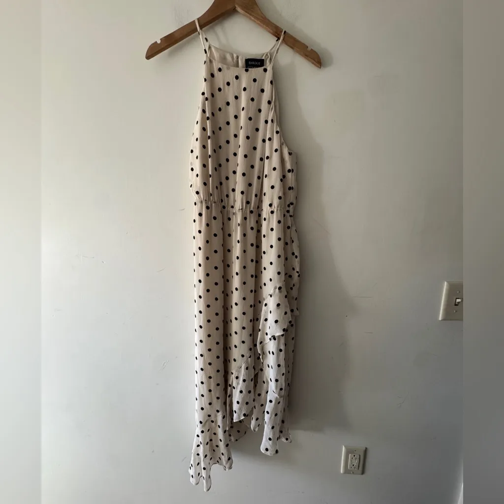 Bardot Black and White Polka Dot Ruffle Viviana Spot Asymmetrical Midi Dress - Image 3