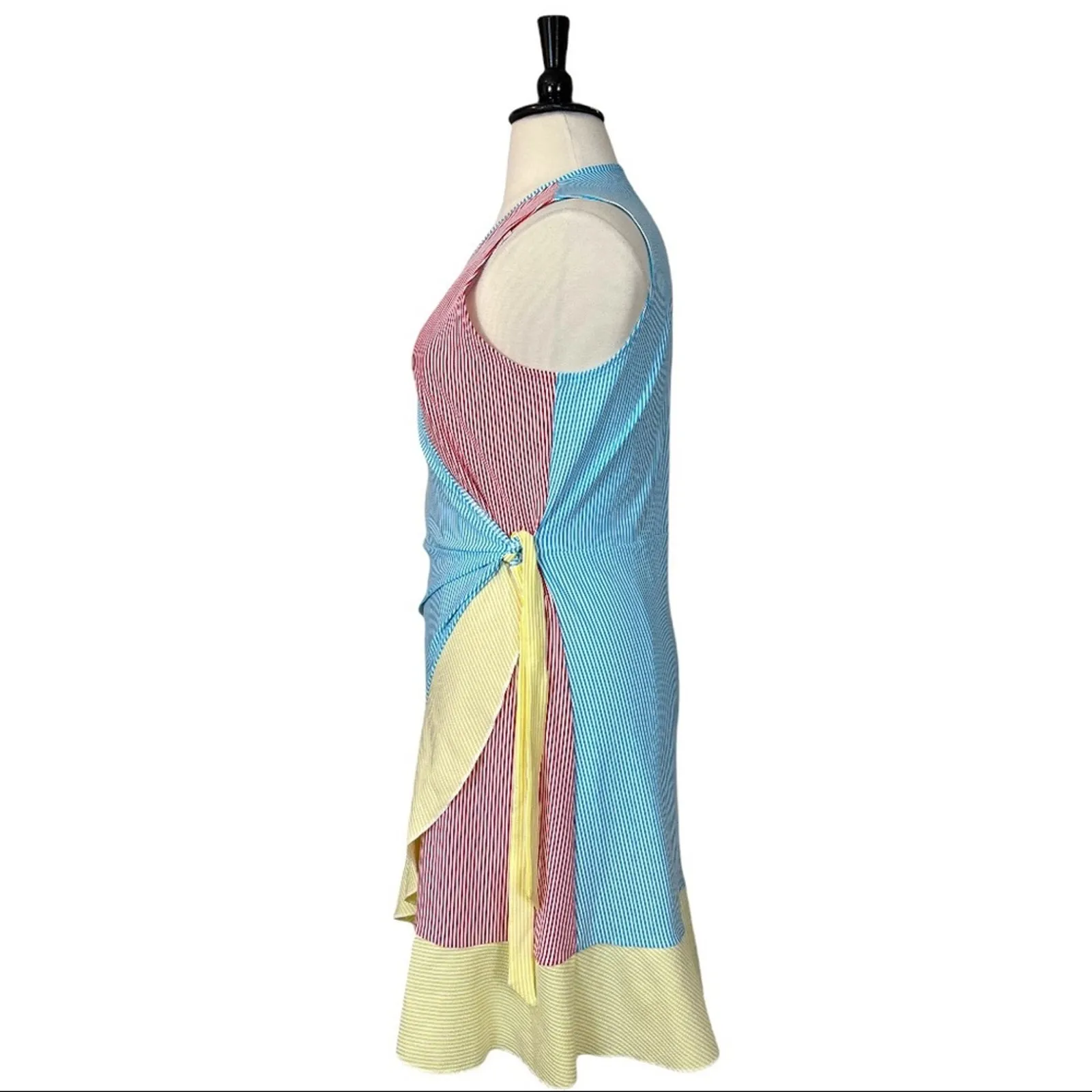 Lands’ End New. Women's Dress Blue Red Yellow Stripe Seersucker Wrap Size XL - Image 5