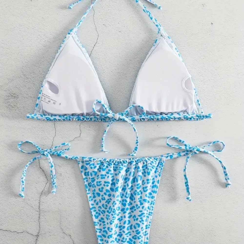 2 Piece Swimsuit, Halter Tide Side Triangle Bikini, Spaghetti Strap - Image 4