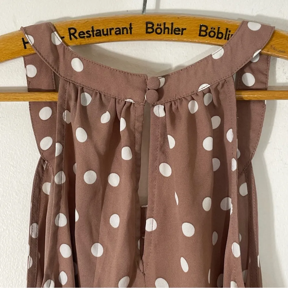 Torrid Georgette High Neck Tank Top in “Pretty Woman” Brown/Mauve Polka Dot M - Image 4