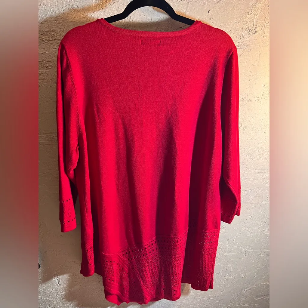 Kim Rogers Red Crochet Sweater 1X holiday - Image 7