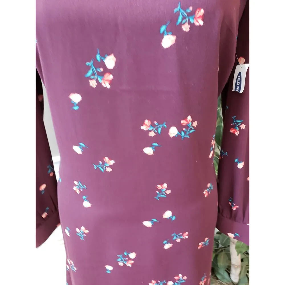 Old Navy Fit & Flare Dress Women's Medium Purple Floral Crew Neck Long Sleeve - Image 10