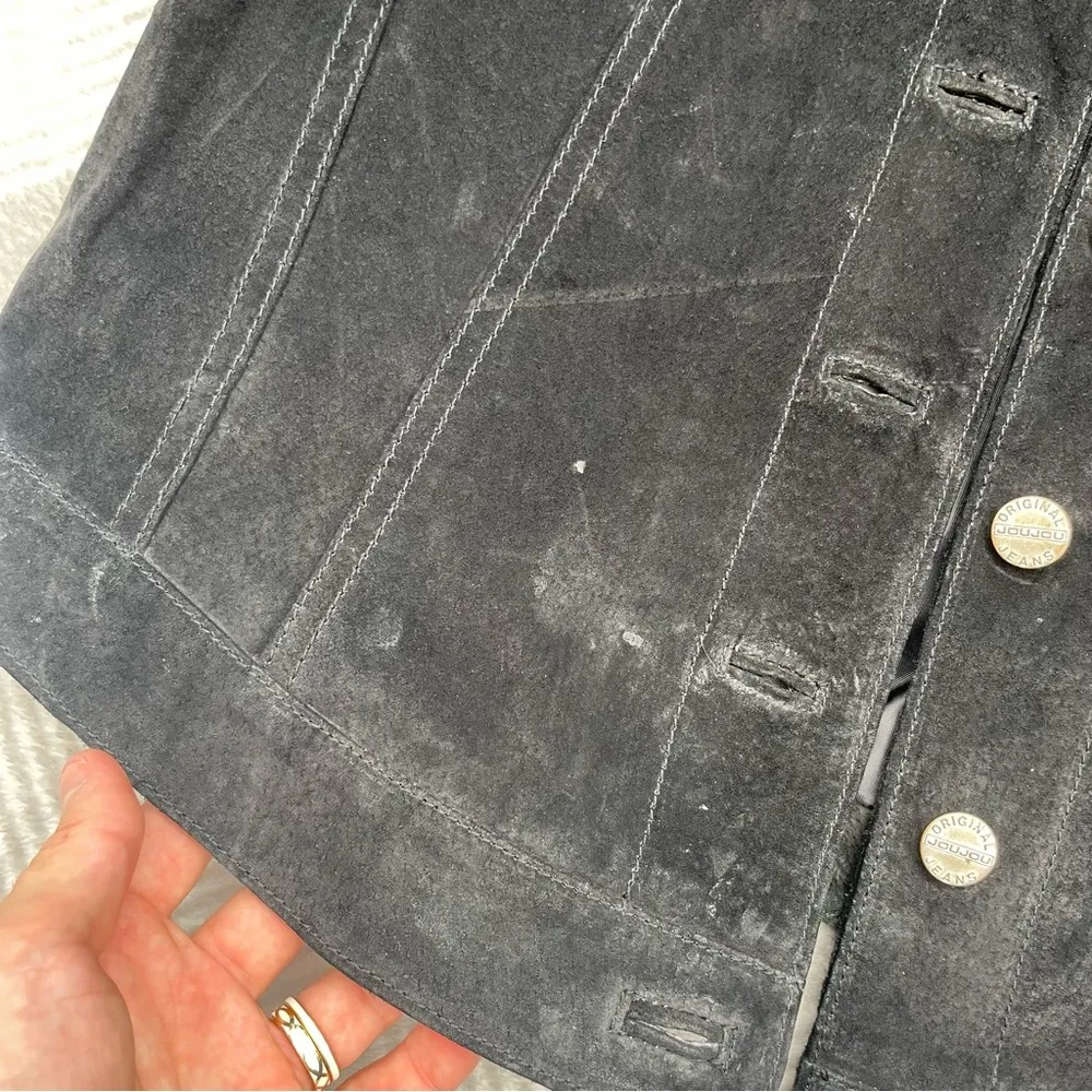 Vintage Black Genuine Suede Leather Whip Stitch Western Oversized Jacket Large - Image 9