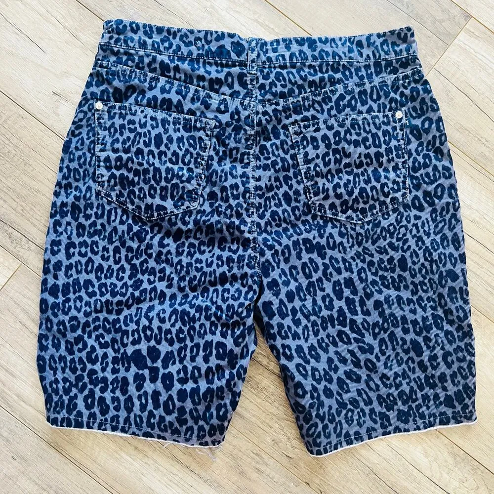 Anthropologie Pilcro Denim Corduroy Bermuda Cheetah Shorts Purple Blue 32 Long - Image 7